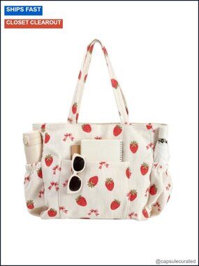 Corduroy Tote Bag Multi-Pocket Work Handbag with Zipper for Women